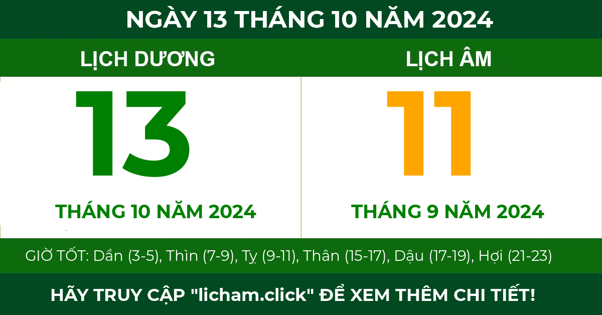 lịch âm ngày 13 tháng 10 năm 2024