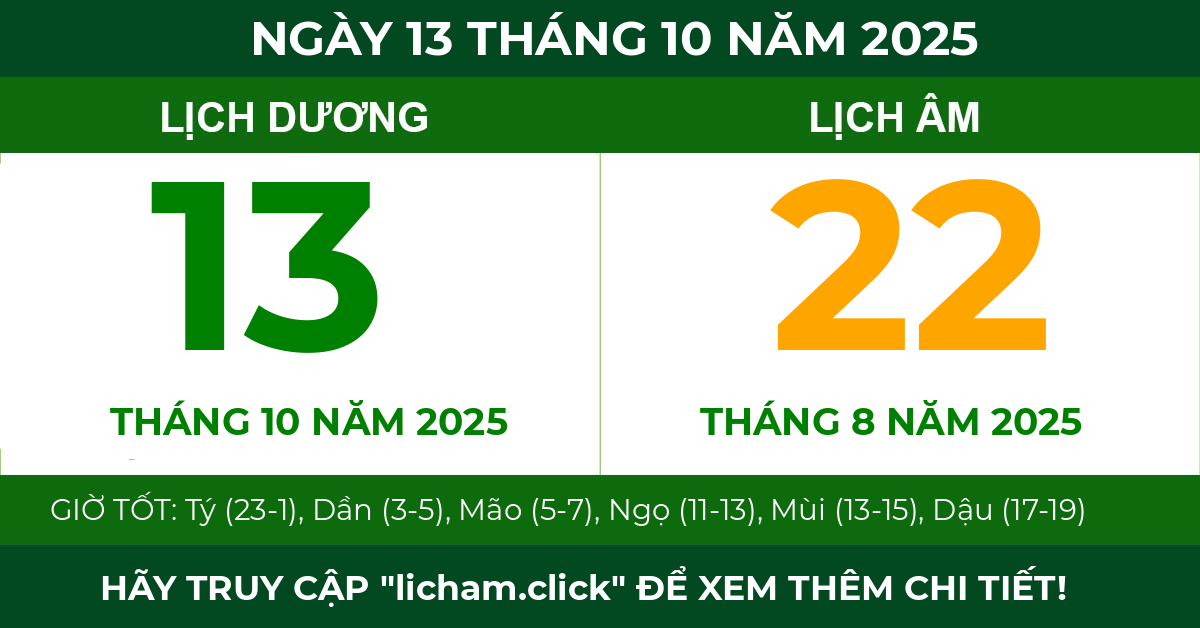lịch âm ngày 13 tháng 10 năm 2025