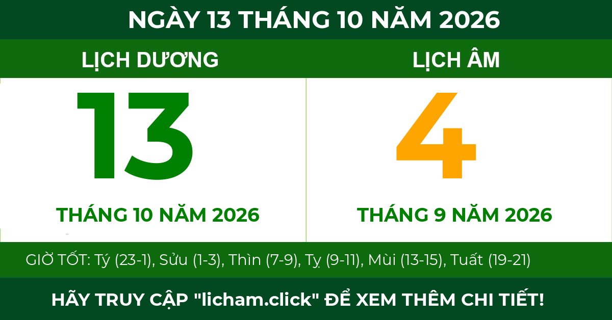 lịch âm ngày 13 tháng 10 năm 2026
