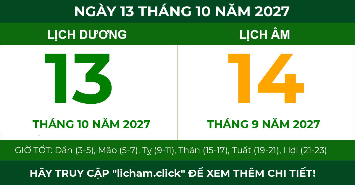 lịch âm ngày 13 tháng 10 năm 2027