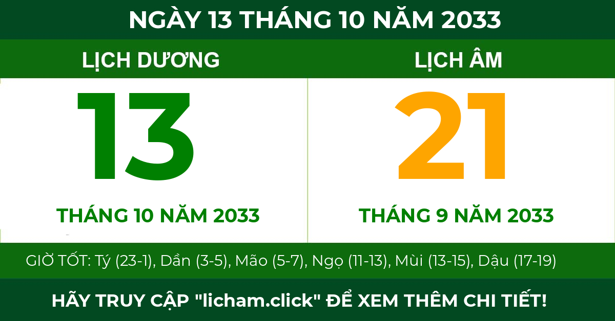 lịch âm ngày 13 tháng 10 năm 2033