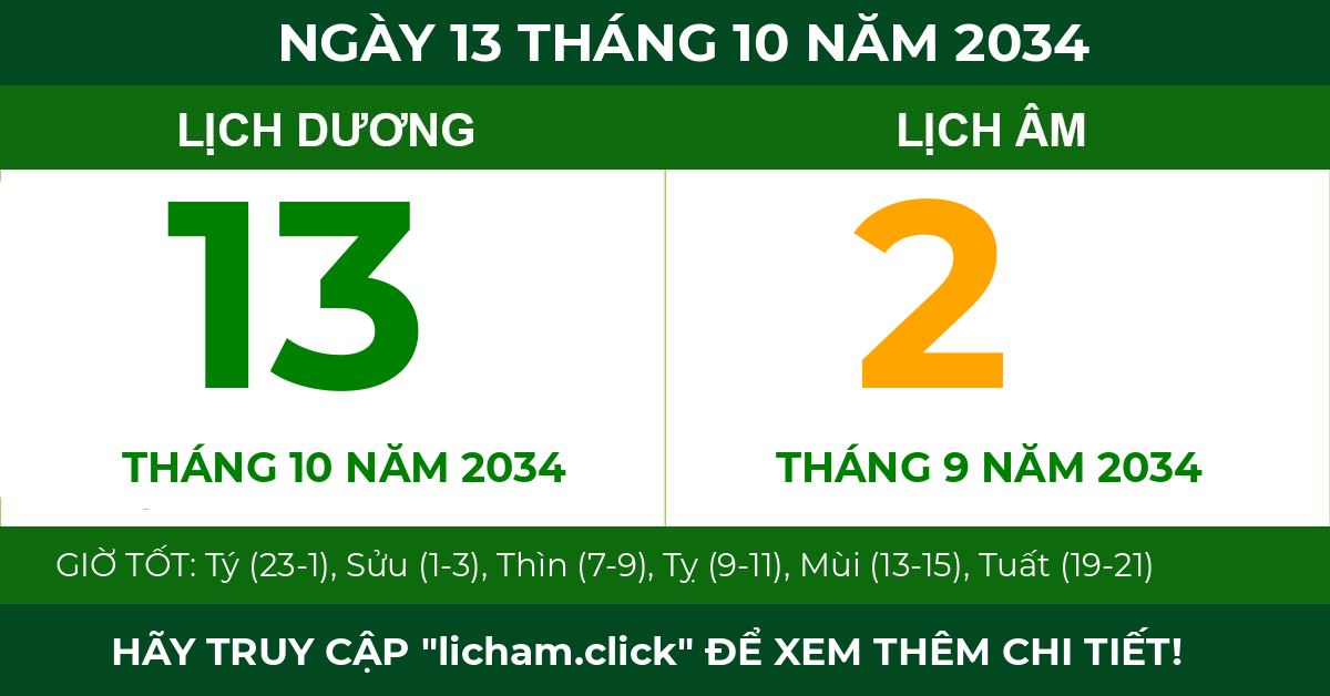 lịch âm ngày 13 tháng 10 năm 2034