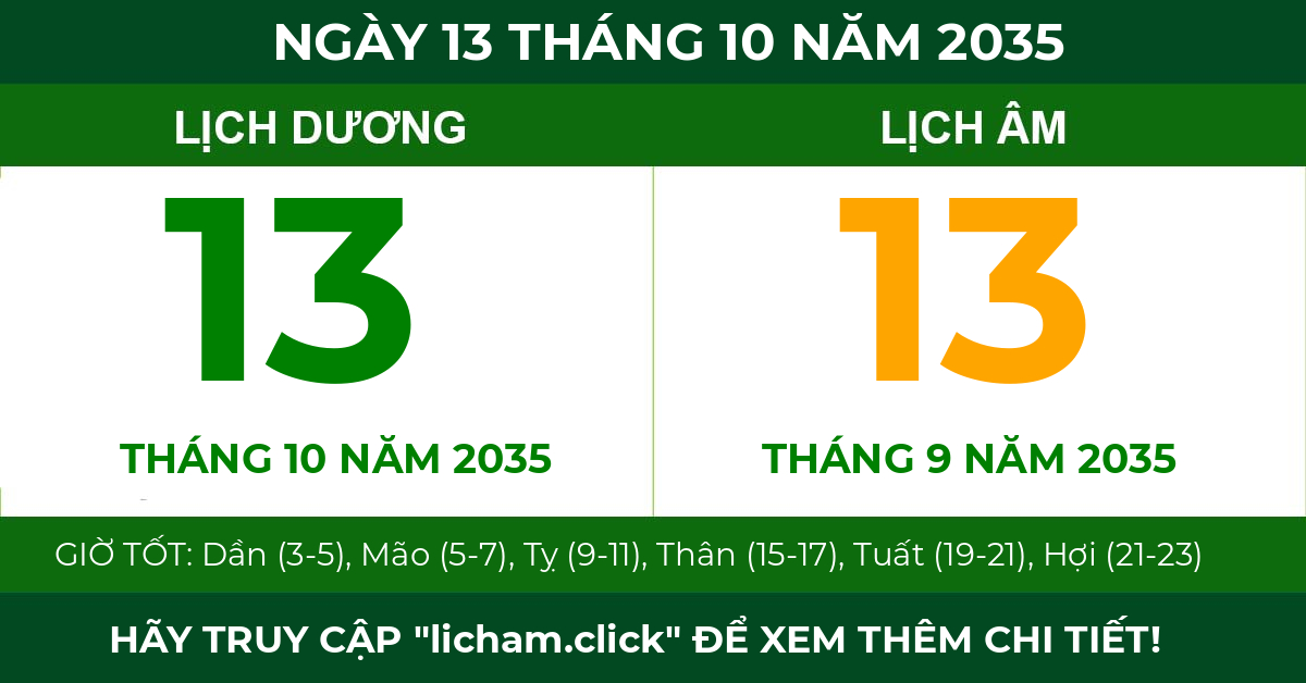 lịch âm ngày 13 tháng 10 năm 2035