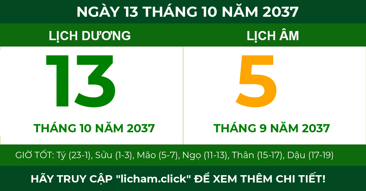 lịch âm ngày 13 tháng 10 năm 2037