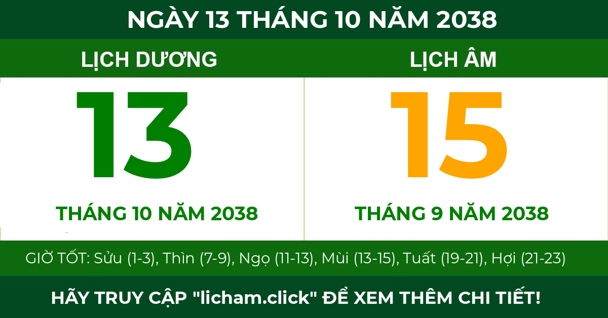 lịch âm ngày 13 tháng 10 năm 2038
