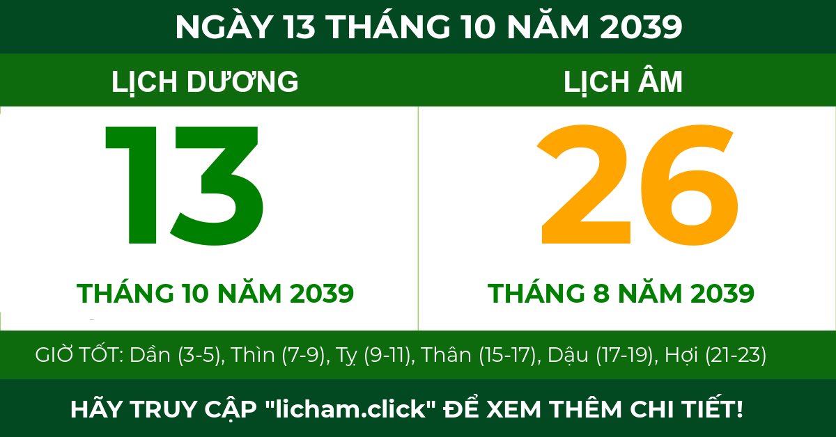 lịch âm ngày 13 tháng 10 năm 2039