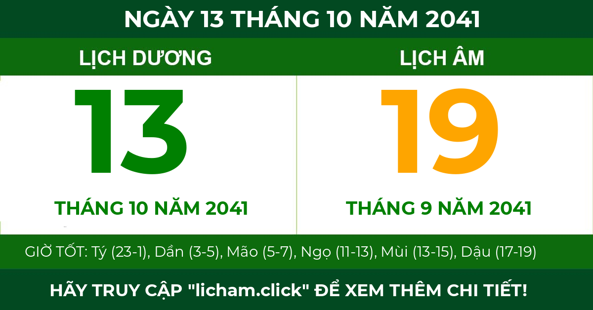 lịch âm ngày 13 tháng 10 năm 2041