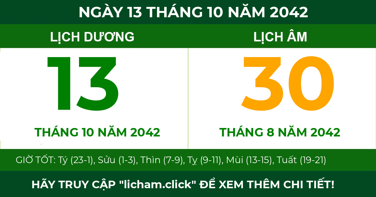 lịch âm ngày 13 tháng 10 năm 2042
