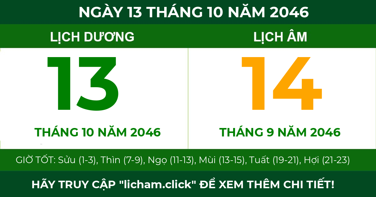 lịch âm ngày 13 tháng 10 năm 2046