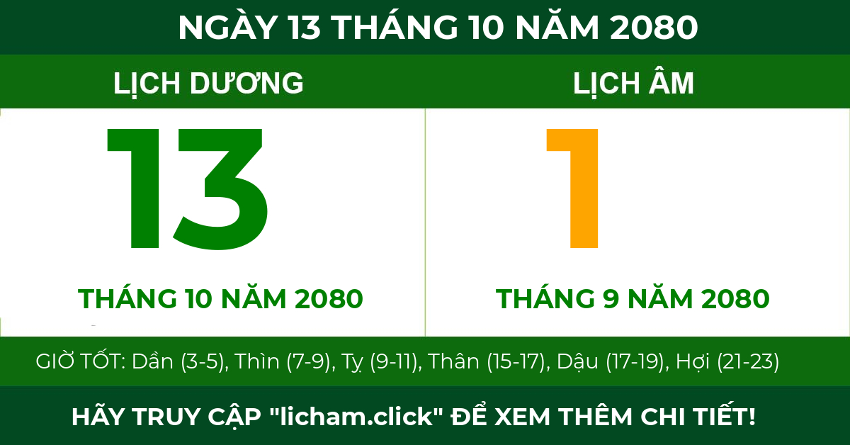 lịch âm ngày 13 tháng 10 năm 2080