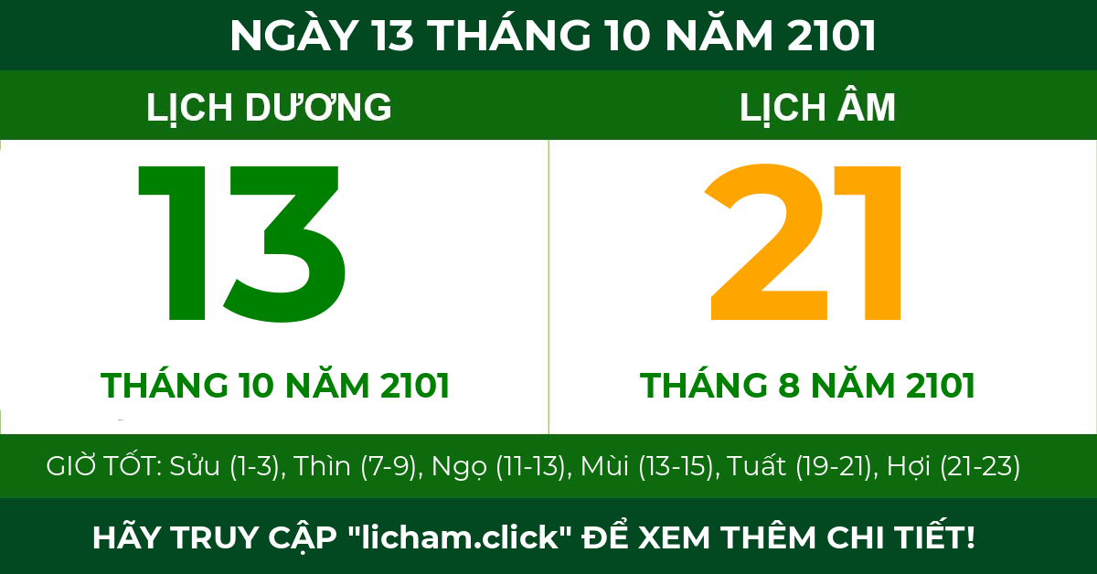 lịch âm ngày 13 tháng 10 năm 2101