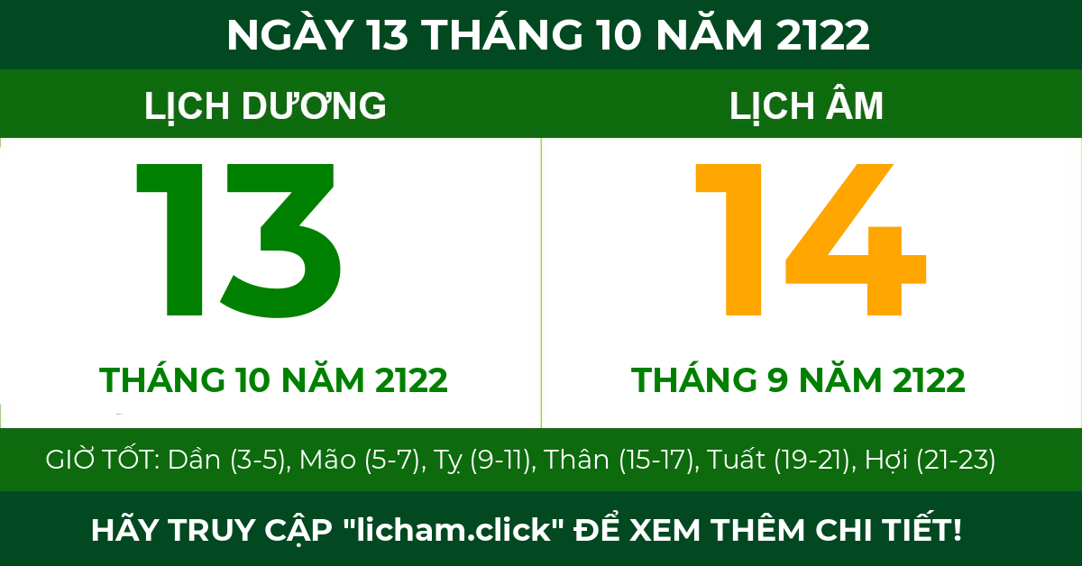 lịch âm ngày 13 tháng 10 năm 2122