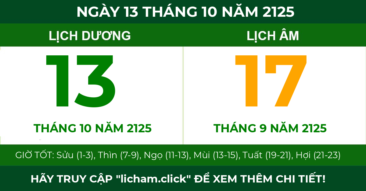 lịch âm ngày 13 tháng 10 năm 2125
