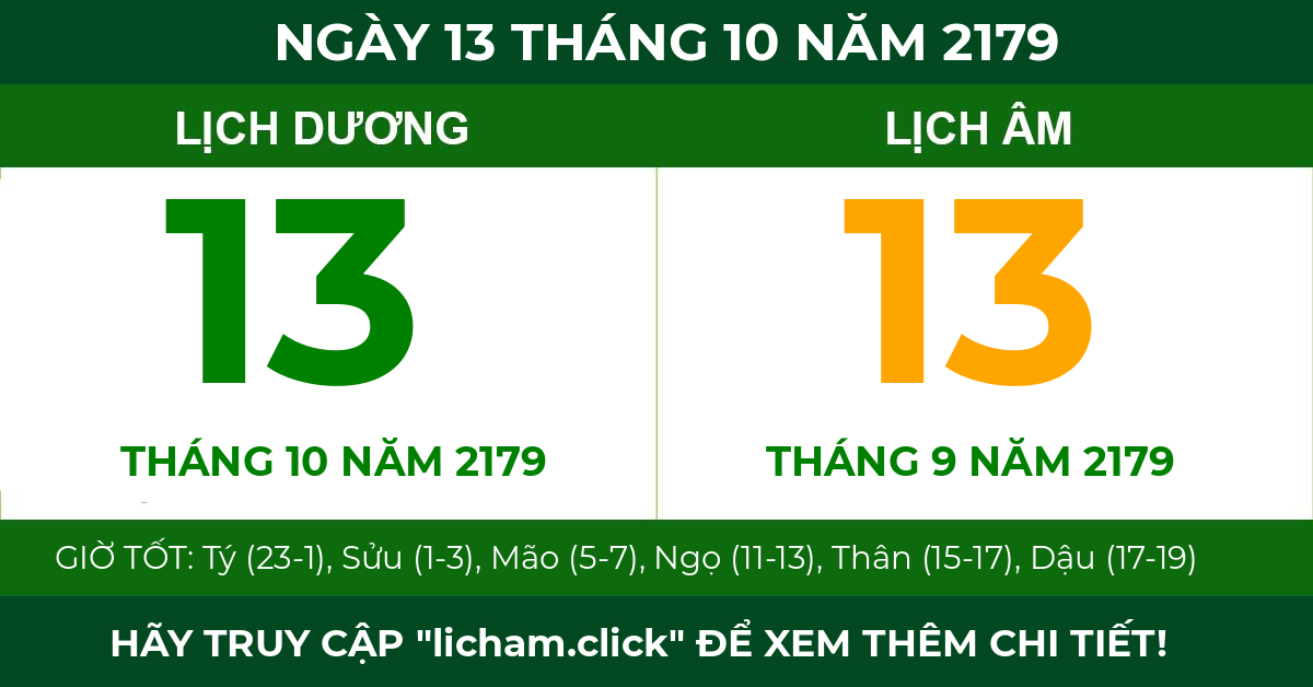 lịch âm ngày 13 tháng 10 năm 2179
