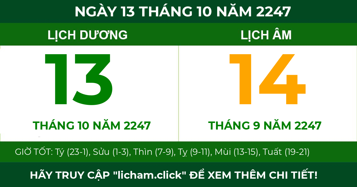 lịch âm ngày 13 tháng 10 năm 2247
