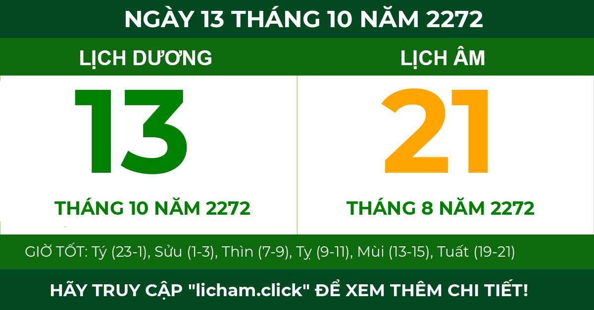 lịch âm ngày 13 tháng 10 năm 2272