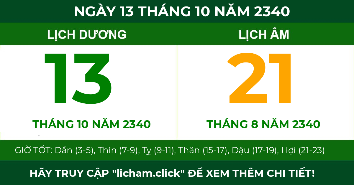 lịch âm ngày 13 tháng 10 năm 2340