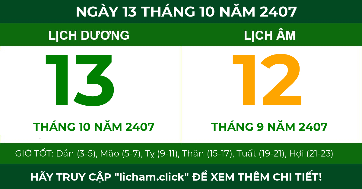 lịch âm ngày 13 tháng 10 năm 2407