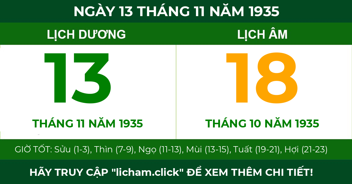 lịch âm ngày 13 tháng 11 năm 1935