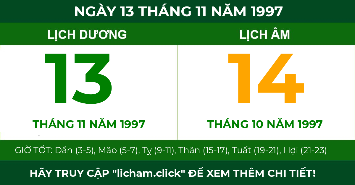 lịch âm ngày 13 tháng 11 năm 1997