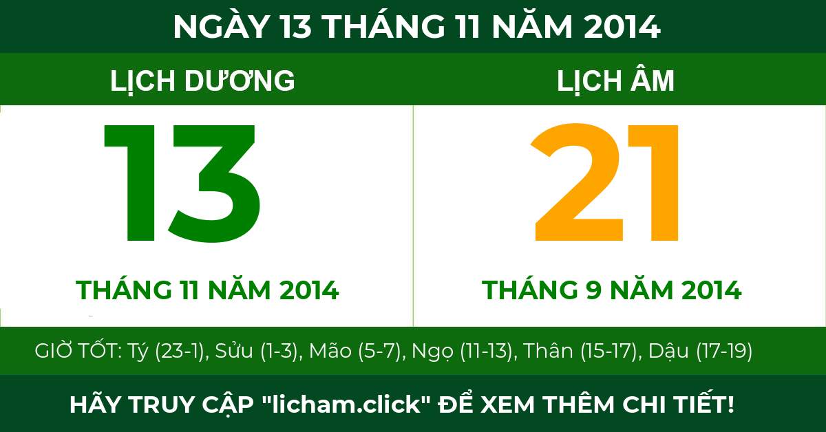 lịch âm ngày 13 tháng 11 năm 2014