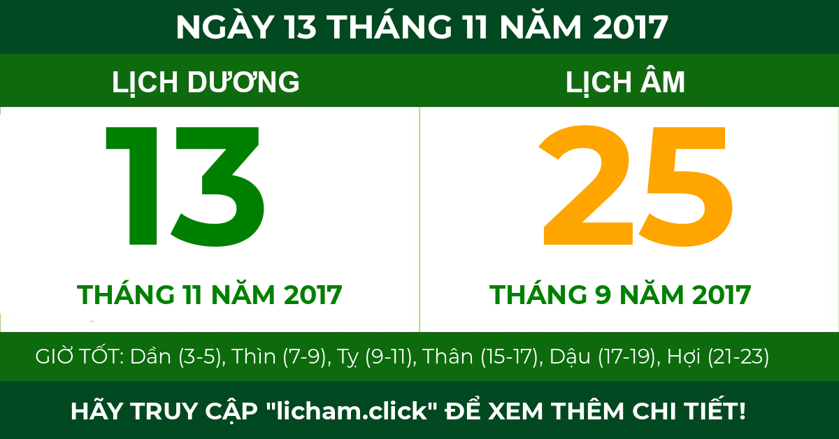 lịch âm ngày 13 tháng 11 năm 2017