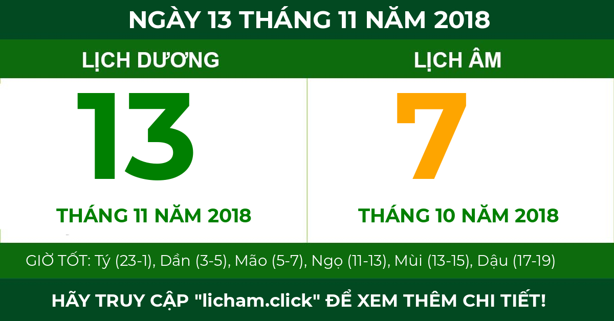 lịch âm ngày 13 tháng 11 năm 2018