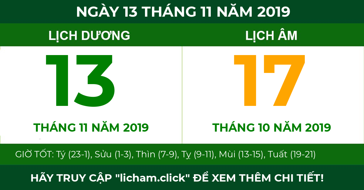 lịch âm ngày 13 tháng 11 năm 2019
