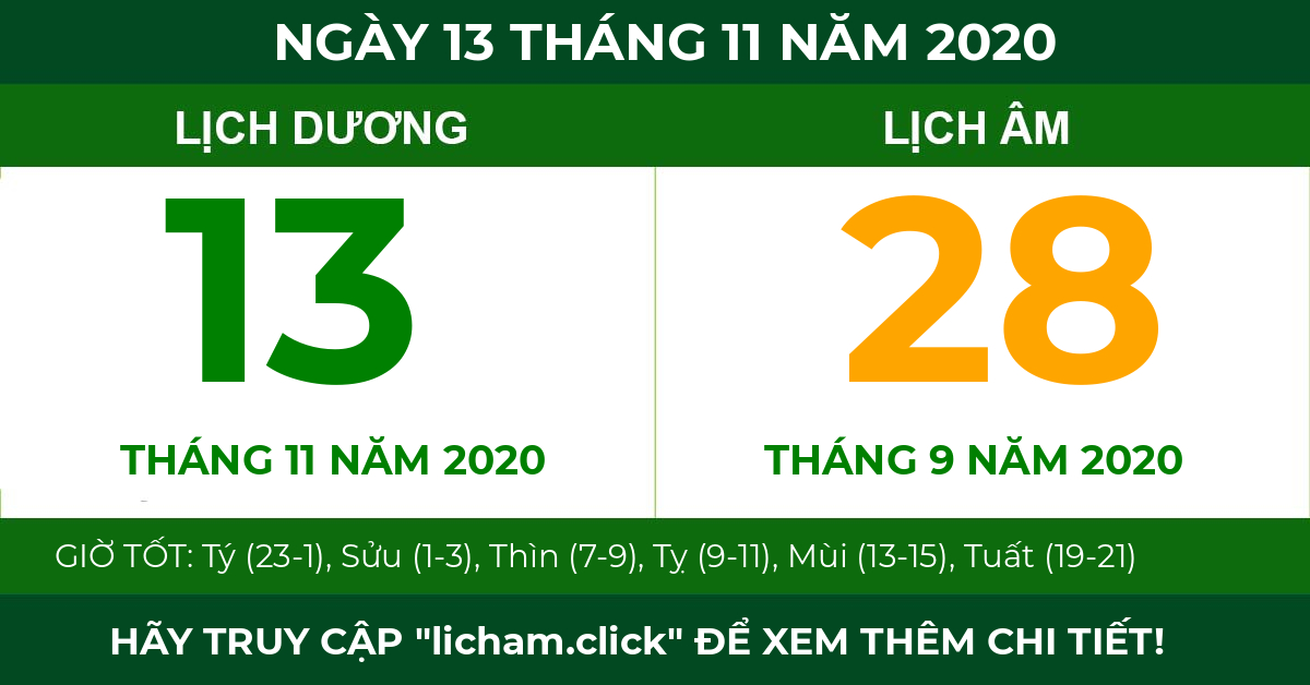 lịch âm ngày 13 tháng 11 năm 2020