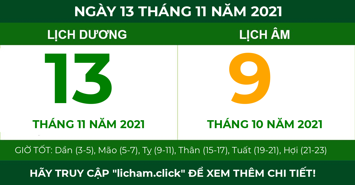 lịch âm ngày 13 tháng 11 năm 2021