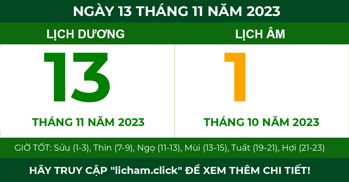 lịch âm ngày 13 tháng 11 năm 2023