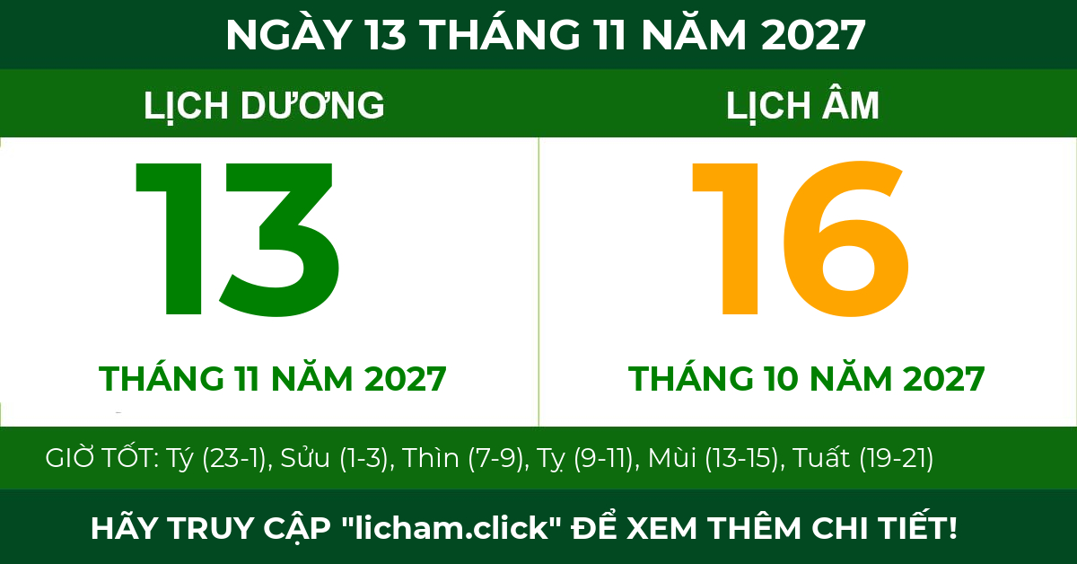 lịch âm ngày 13 tháng 11 năm 2027