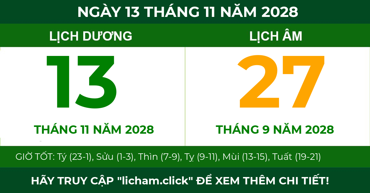 lịch âm ngày 13 tháng 11 năm 2028