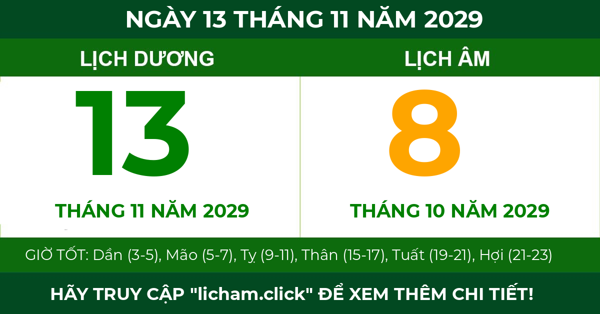 lịch âm ngày 13 tháng 11 năm 2029