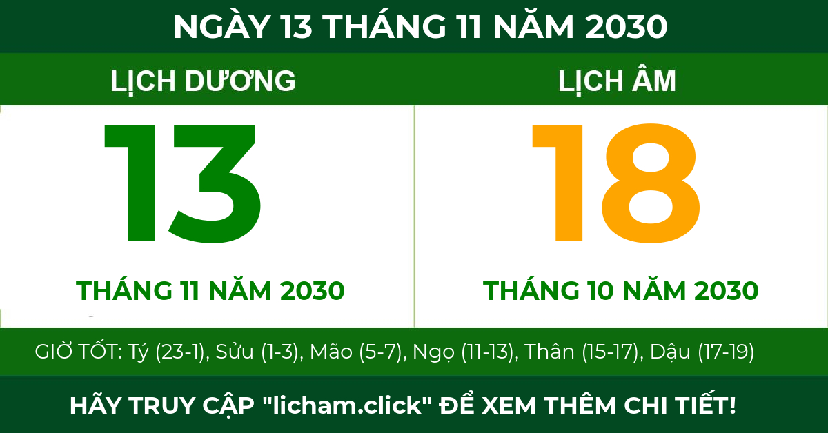 lịch âm ngày 13 tháng 11 năm 2030