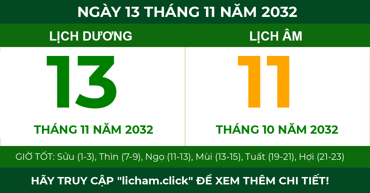 lịch âm ngày 13 tháng 11 năm 2032