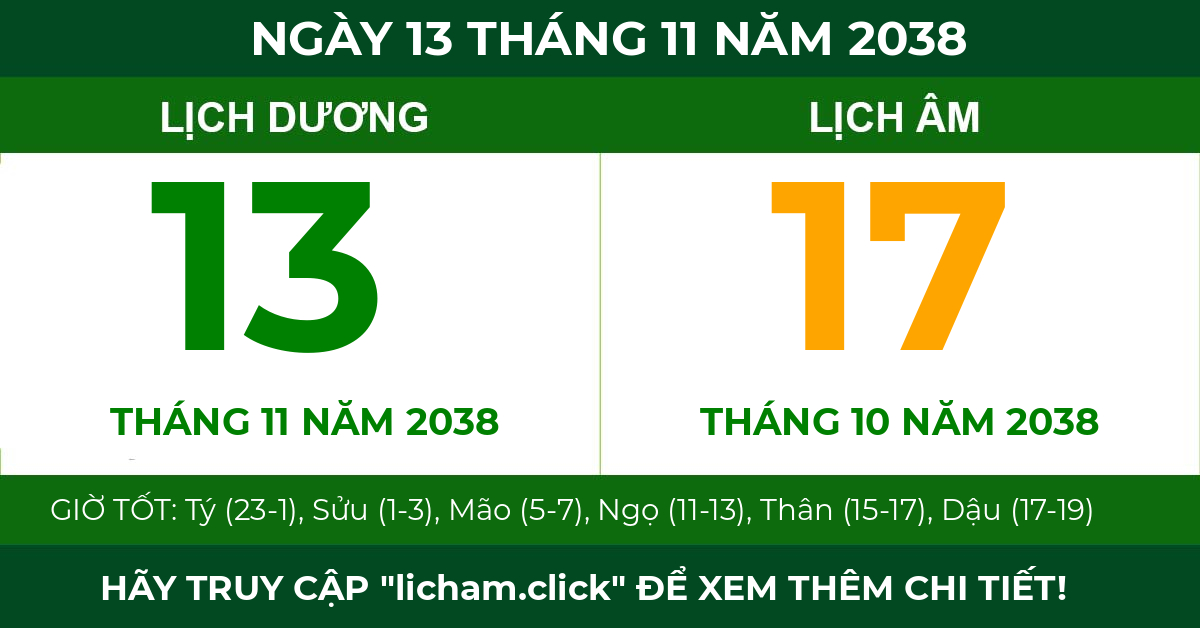 lịch âm ngày 13 tháng 11 năm 2038