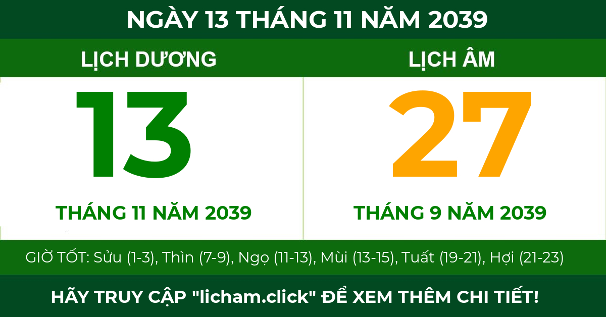 lịch âm ngày 13 tháng 11 năm 2039