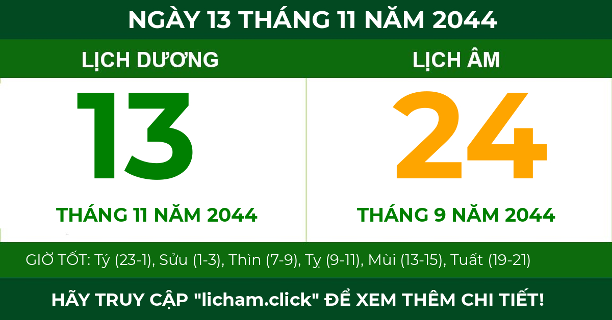 lịch âm ngày 13 tháng 11 năm 2044