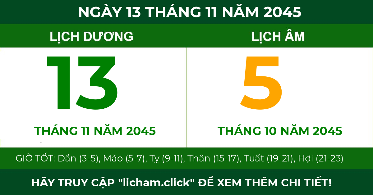 lịch âm ngày 13 tháng 11 năm 2045