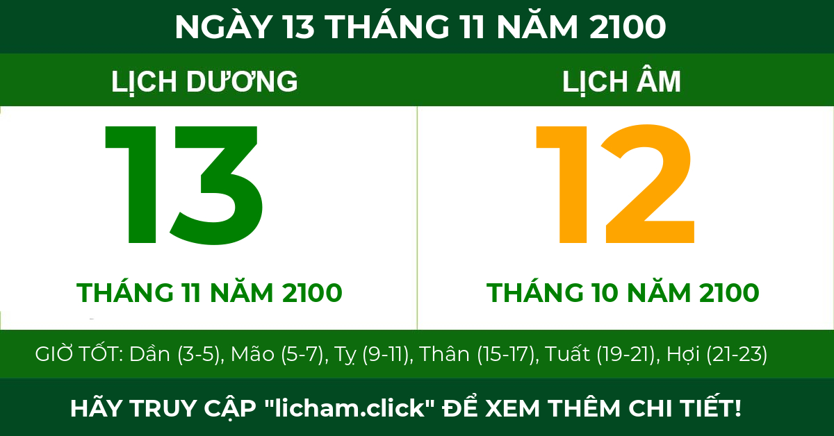 lịch âm ngày 13 tháng 11 năm 2100
