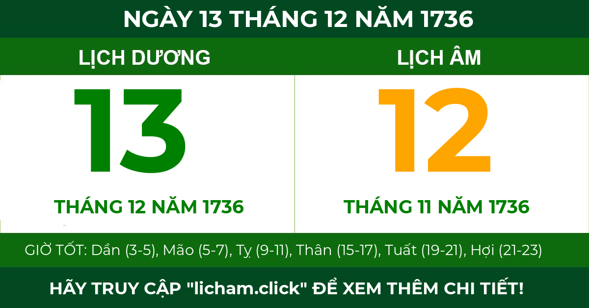 lịch âm ngày 13 tháng 12 năm 1736