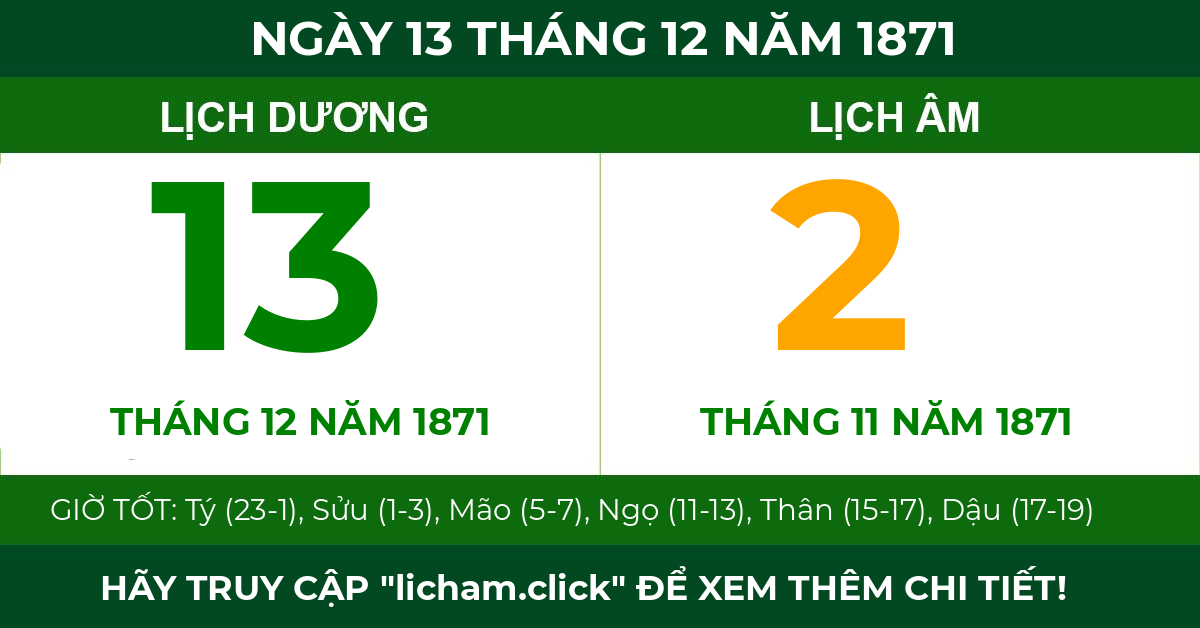 lịch âm ngày 13 tháng 12 năm 1871