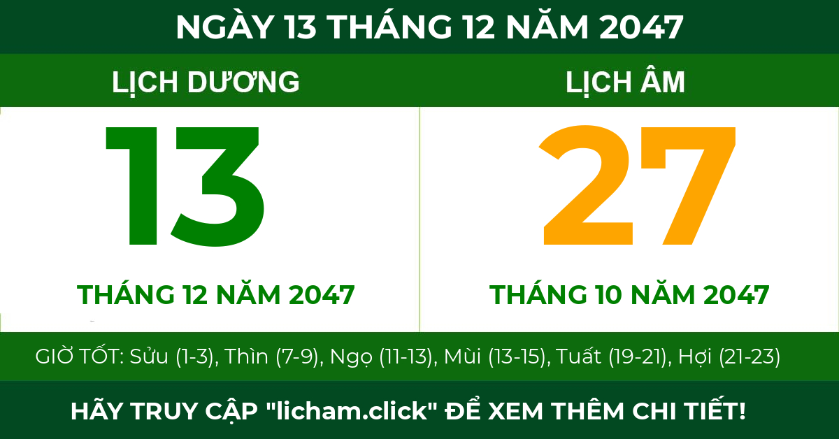 lịch âm ngày 13 tháng 12 năm 2047