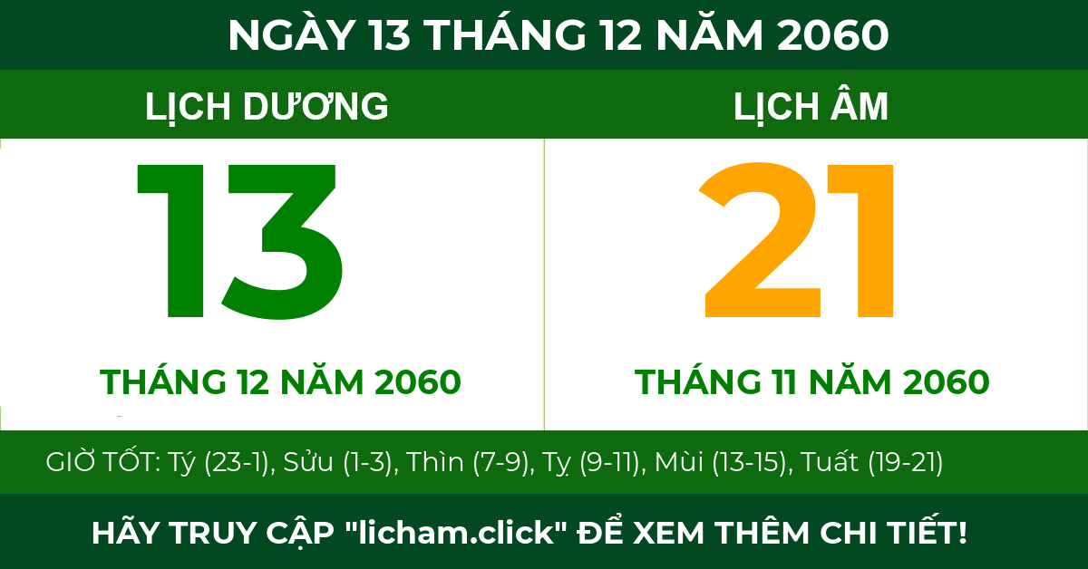 lịch âm ngày 13 tháng 12 năm 2060