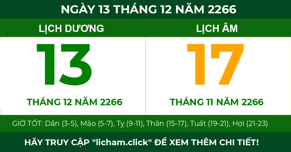 lịch âm ngày 13 tháng 12 năm 2266