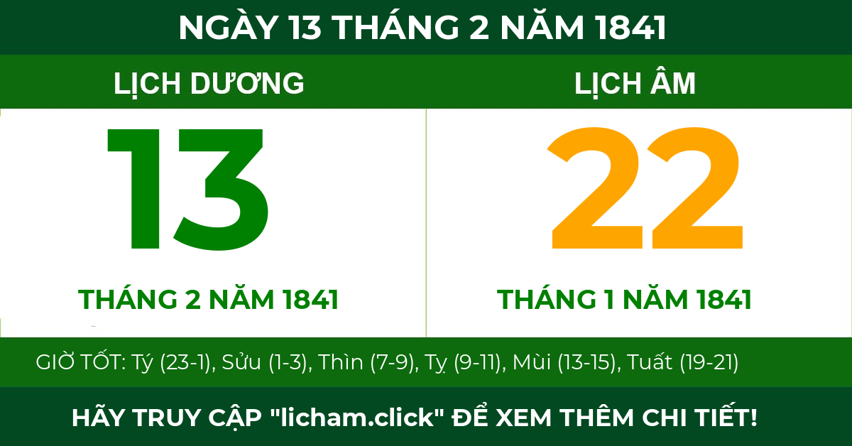 lịch âm ngày 13 tháng 2 năm 1841