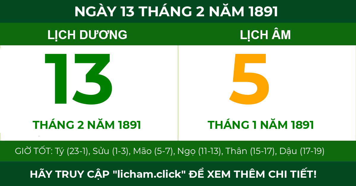 lịch âm ngày 13 tháng 2 năm 1891
