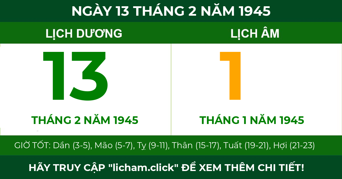lịch âm ngày 13 tháng 2 năm 1945