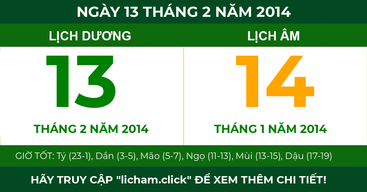 lịch âm ngày 13 tháng 2 năm 2014